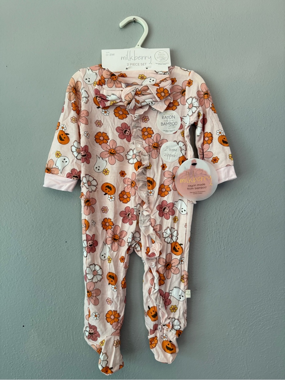 Milkberry Pink Floral & Pumpkin Rayon Bamboo Footed One-Piece